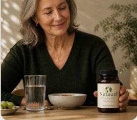 Woman placing Nataura beside breakfast